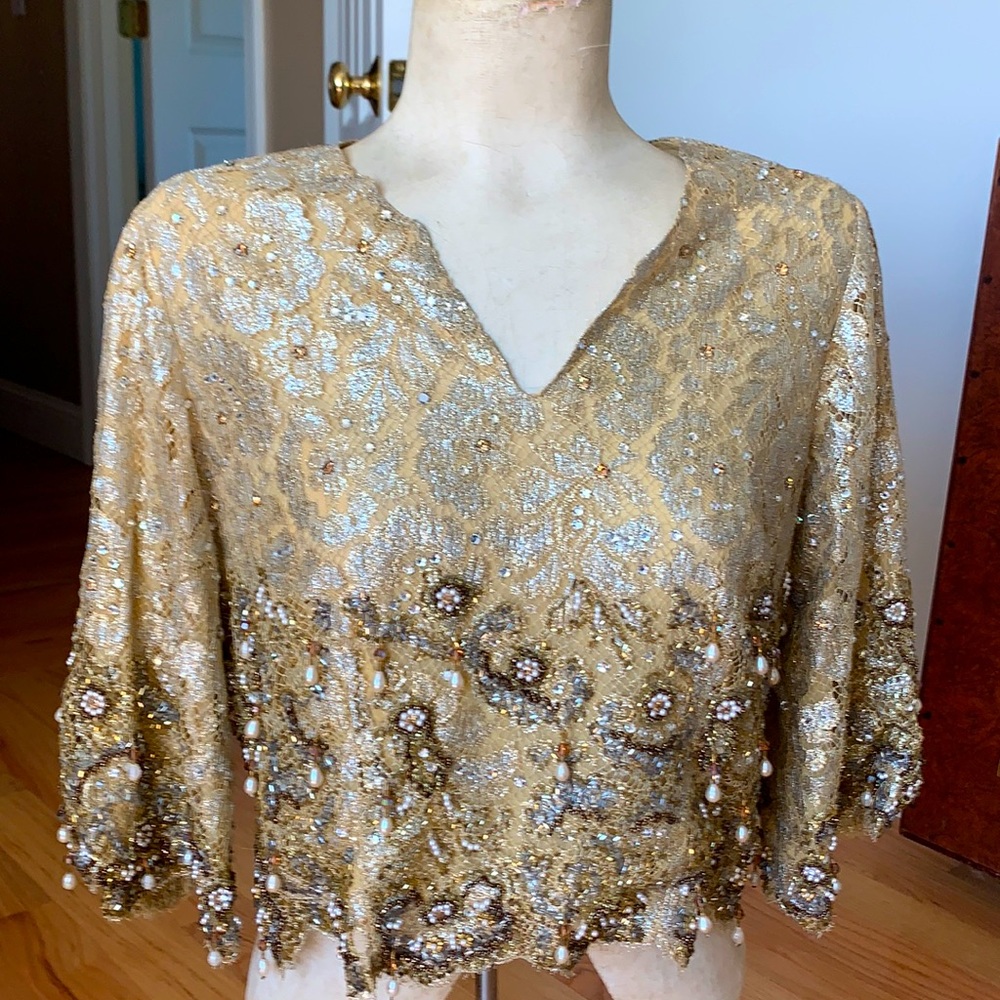 Vintage hand beaded top with zip back. Stunning piece!